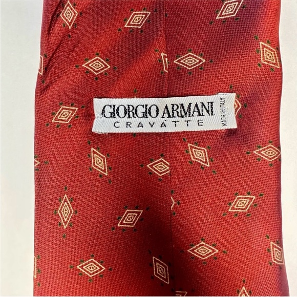 Vintage GIORGIO ARMANI CRAVATTE Geometric Pattern Classic Orange Silk Tie, 3.75” - Picture 6 of 8